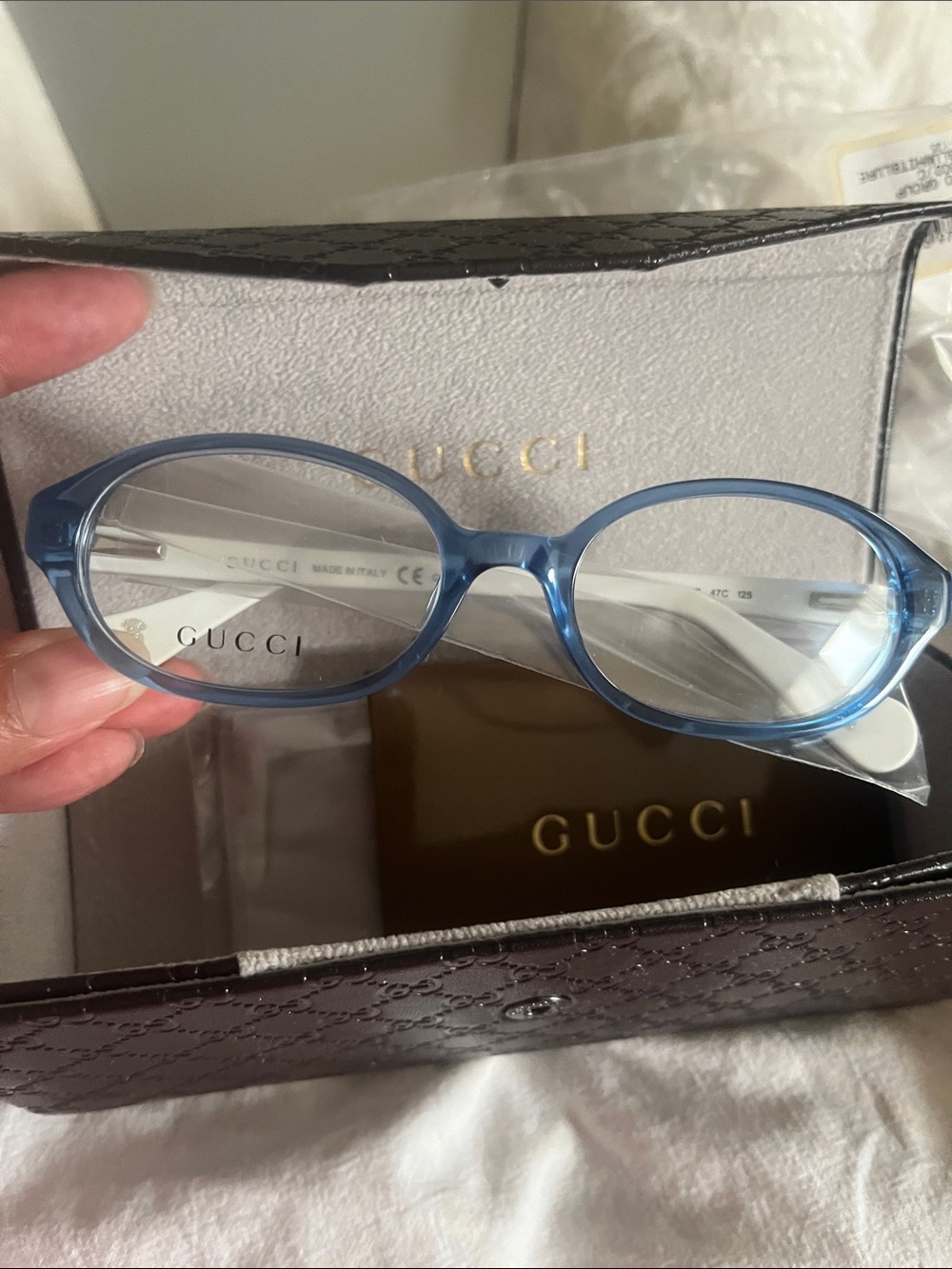 GUCCI Eyeglass Frames Blue and White